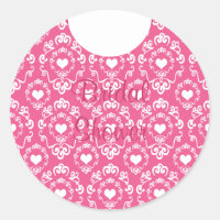 Chic coeur rose damassé nuptiale autocollants
