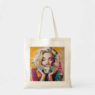 Chic Coffee Lover Tote - Trendy Woman with Coffee