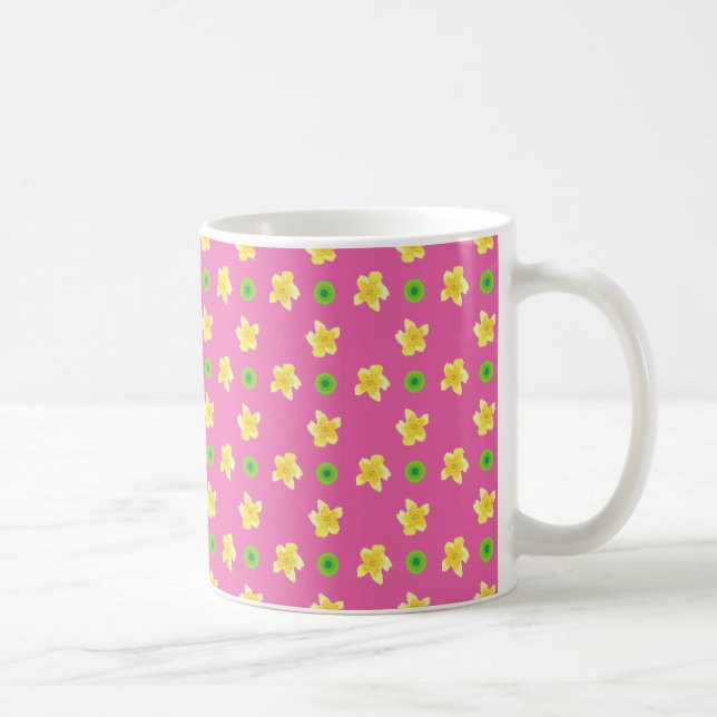 Chic Coffee Mug: Primroses on Deep Pink Mug (Right)
