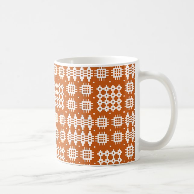 Chic Coffee Mug: Welsh Tapestry Pattern, Brick Red Mug (Right)