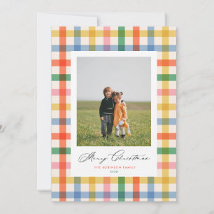 Chic Colorful Plaid Modern Christmas Photo Card