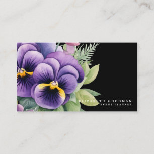 Chic Colorful Spring Pansies Black Business Cards