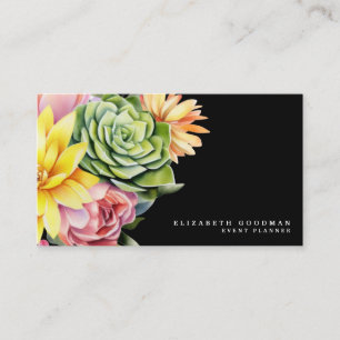 Chic Colorful Succulents Cartes de visite noirs
