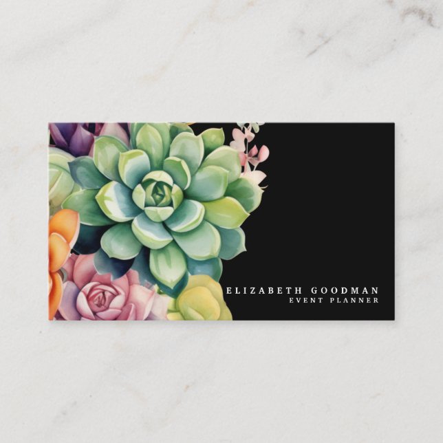 Chic Colorful Succulents Cartes de visite noirs (Devant)