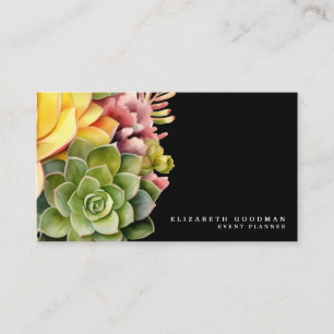 Chic Colorful Succulents Cartes de visite noirs