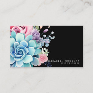 Chic Colorful Succulents Cartes de visite noirs