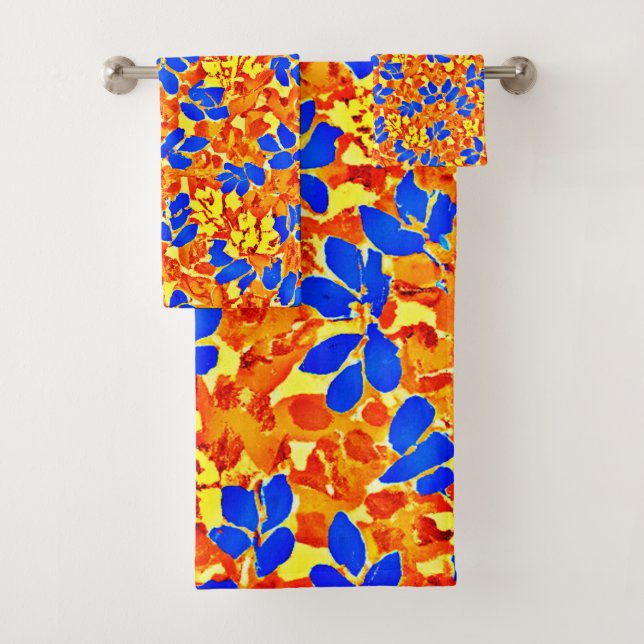 Chic Colour Burst Foliage Pattern Bath Towel Set (Insitu)