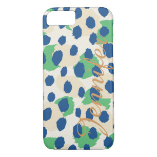 Chic colourful blue green cheetah print monogram iPhone 8/7 case