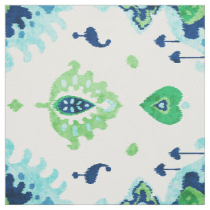 Chic colourful blue green ikat tribal patterns fabric