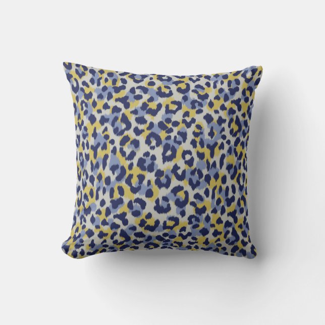 Chic colourful blue yellow cheetah print monogram throw pillow (Front)