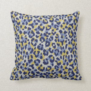 Chic colourful blue yellow cheetah print monogram throw pillow