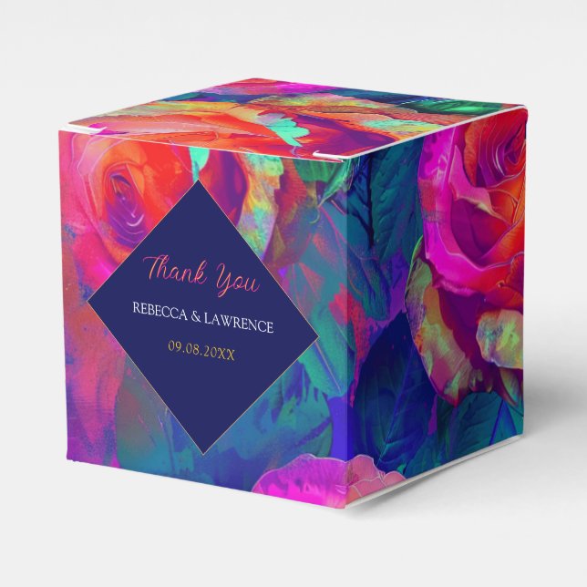 Chic colourful bright flowers wedding favor box (Front Side)