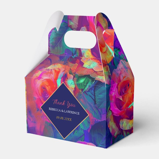 Chic colourful bright flowers wedding favor box (Front Side)