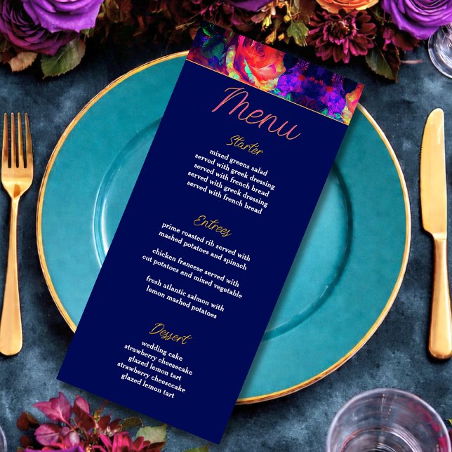 Chic colourful bright flowers wedding menu (Creator Uploaded)