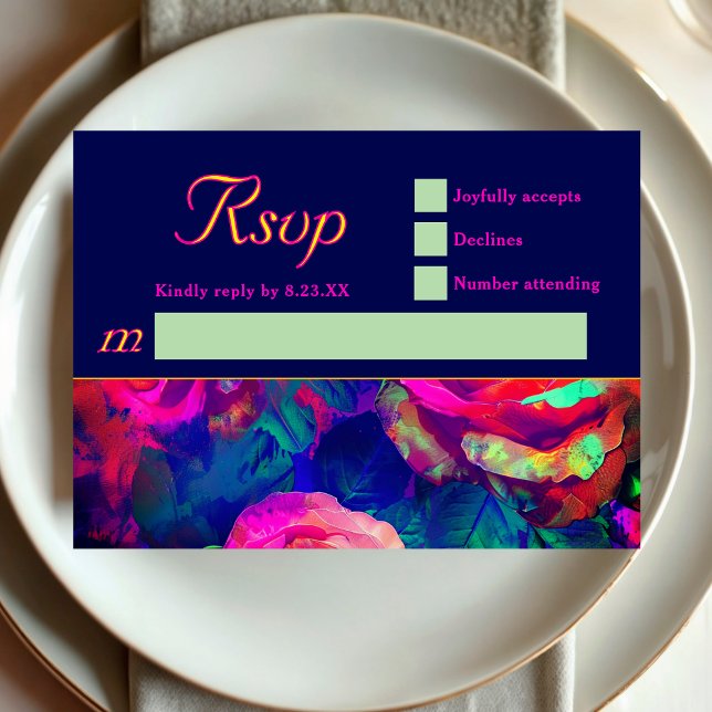 Chic colourful bright flowers wedding RSVP card (Creator Uploaded)