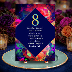 Chic colourful bright flowers wedding seating  table number