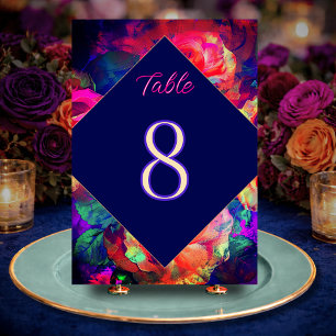 Chic colourful bright flowers wedding table number