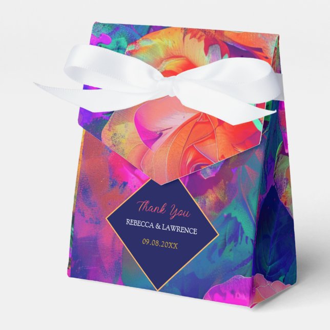 Chic colourful bright flowers wedding tent favor box (Front Side)