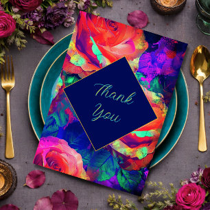 Chic colourful bright flowers wedding thank you card