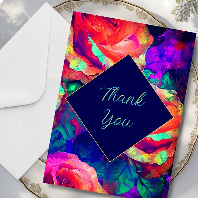 Chic colourful bright flowers wedding thank you card (Creator Uploaded)