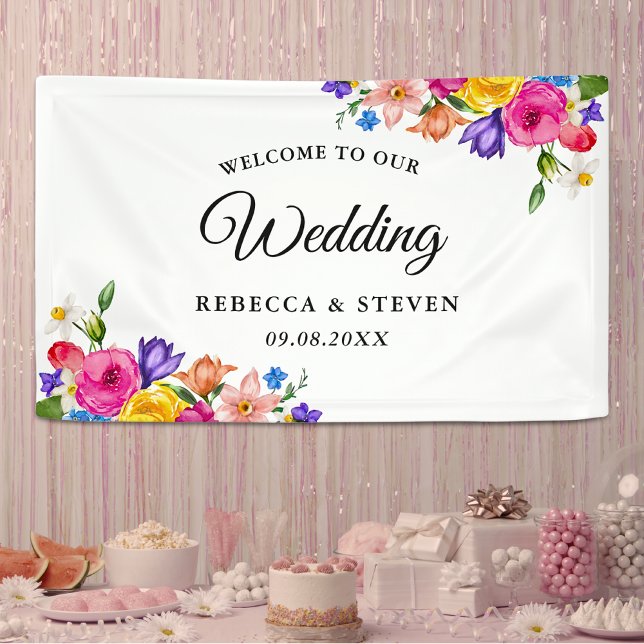 Chic colourful bright wildflowers wedding welcome  banner (Creator Uploaded)