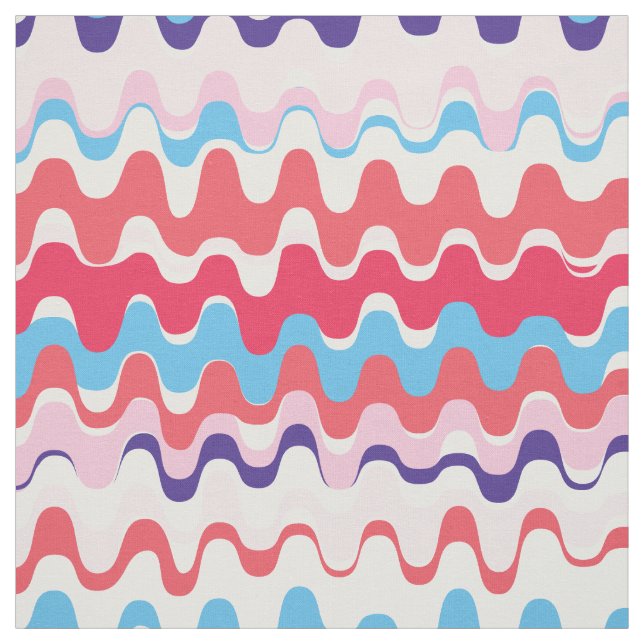 Chic colourful coral blue abstract wave pattern fabric (Swatch)