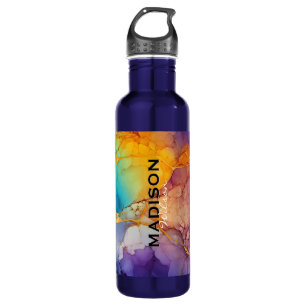 Chic colourful faux gold glitter marbling monogram 710 ml water bottle