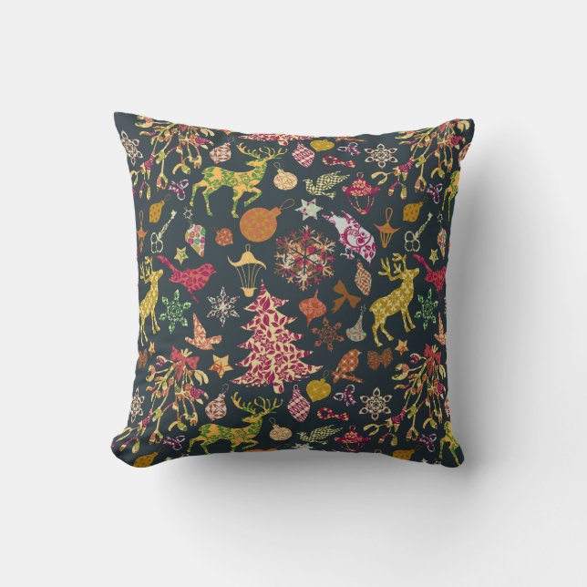 Chic Colourful Festive Patchwork Floral Damask Throw Pillow (Front)
