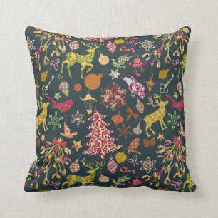 Chic Colourful Festive Patchwork Floral Damask Throw Pillow
