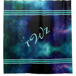 Chic Colourful Galaxy Outer Space Teal Monogram