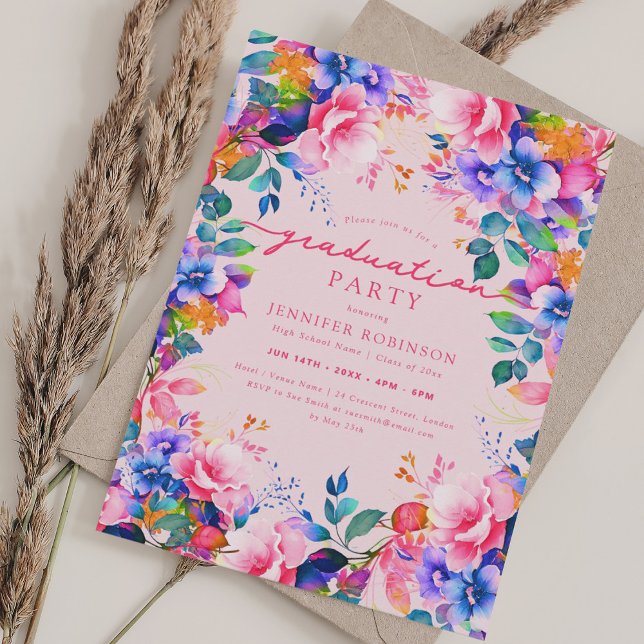 Chic Colourful Garden Floral Graduation Blush Invitation (Chic Colorful Garden Floral Graduation Blush Invitation)