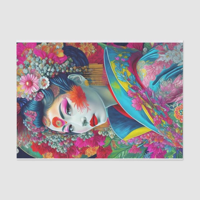 Chic Colourful Geisha Decoupage Tissue Paper (Front)