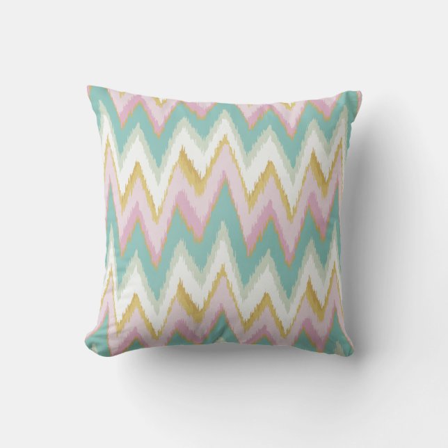 Chic colourful girly ikat tribal chevron pattern throw pillow (Front)