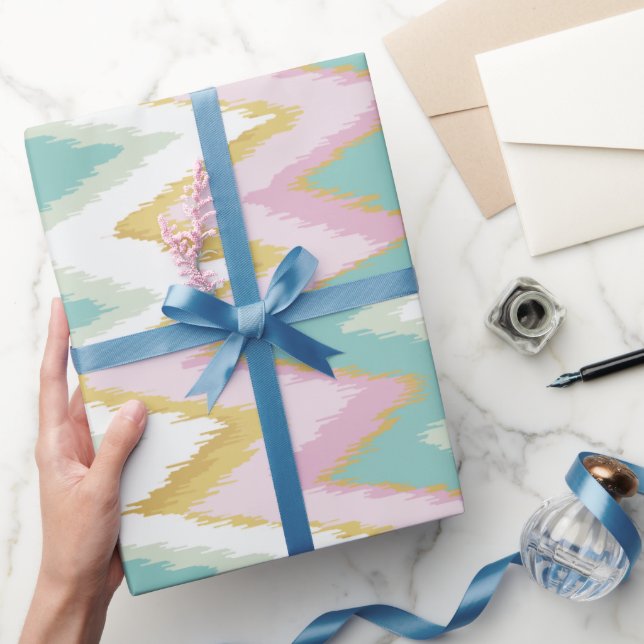 Chic colourful girly ikat tribal chevron pattern wrapping paper (Gifting)