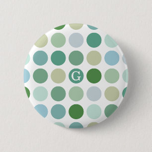 Chic colourful green polka dots pattern monogram 2 inch round button