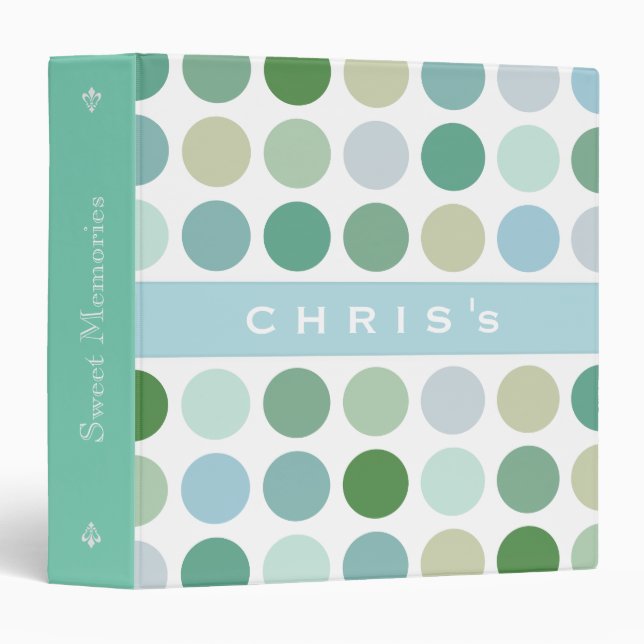Chic colourful green polka dots pattern monogram binder (Front/Spine)