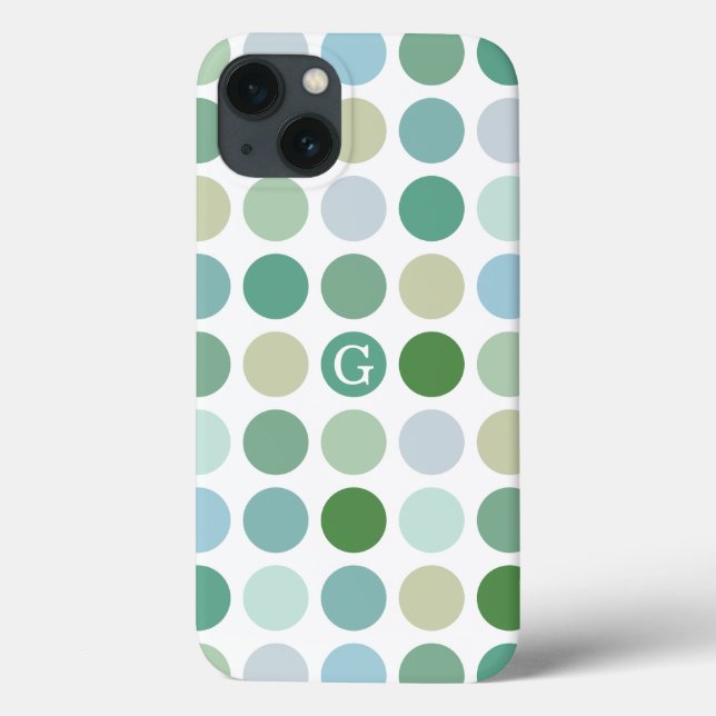 Chic colourful green polka dots pattern monogram Case-Mate iPhone case (Back)