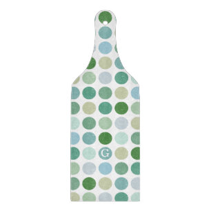 Chic colourful green polka dots pattern monogram cutting board