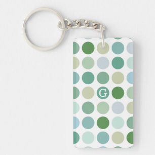 Chic colourful green polka dots pattern monogram keychain