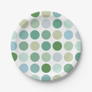 Chic colourful green polka dots pattern monogram paper plate