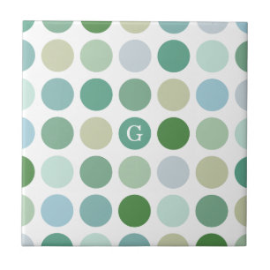 Chic colourful green polka dots pattern monogram tile