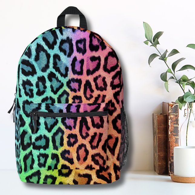 Chic Colourful Leopard Pattern Printed Backpack (Glam Trendy Colorful Rainbow Leopard Animal Print Printed Backpack)