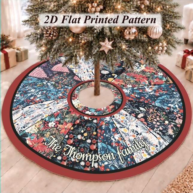Chic Colourful Patchwork Floral Christmas Tree Brushed Polyester Tree Skirt (Creator Uploaded)