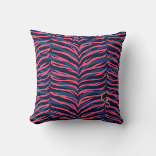 Chic colourful pink navy zebra print monogram throw pillow