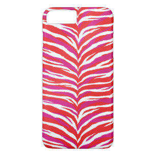 Chic colourful pink red white zebra print monogram iPhone 8 plus/7 plus case