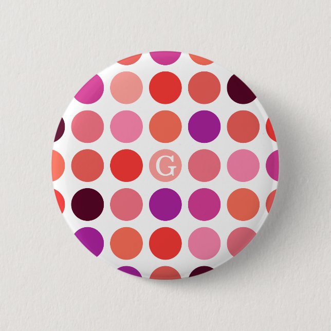 Chic colourful polka dots pattern monogram 2 inch round button (Front)