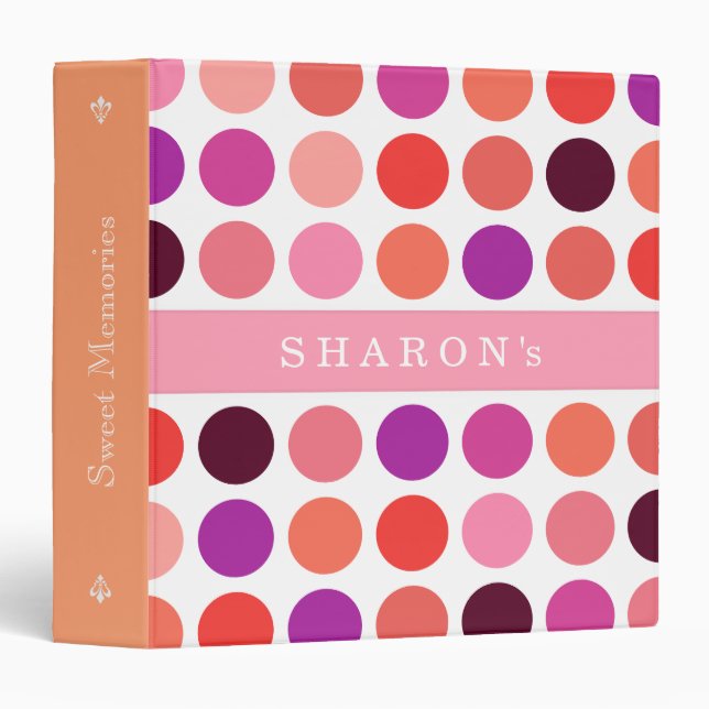 Chic colourful polka dots pattern monogram binder (Front/Spine)