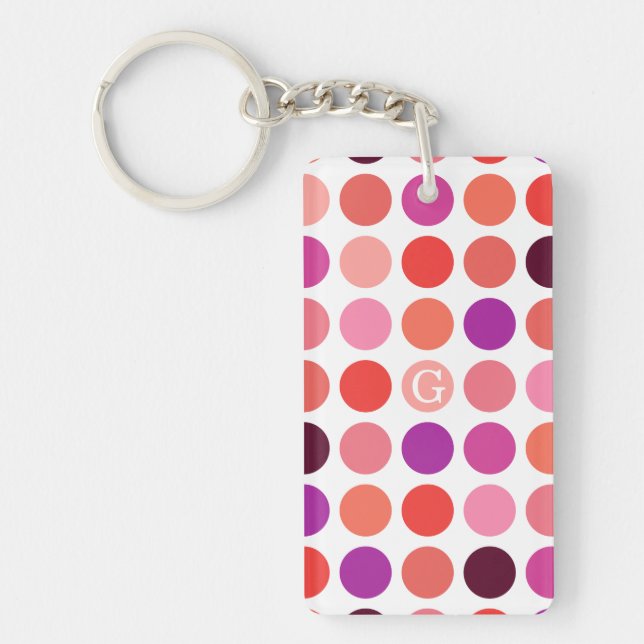 Chic colourful polka dots pattern monogram keychain (Front)