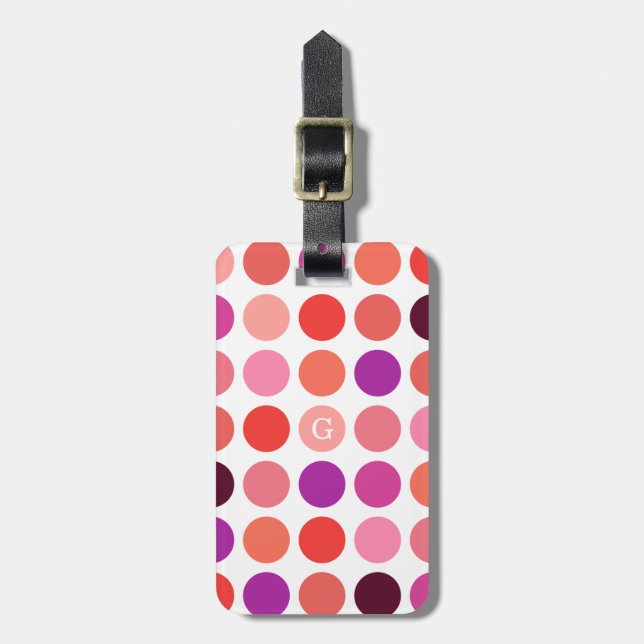 Chic colourful polka dots pattern monogram luggage tag (Front Vertical)