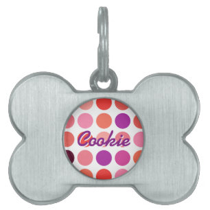 Chic colourful polka dots pattern monogram pet ID tag